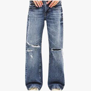 Kayla Destructed Low-Rise Wide Leg Distressed Ripped Jeans